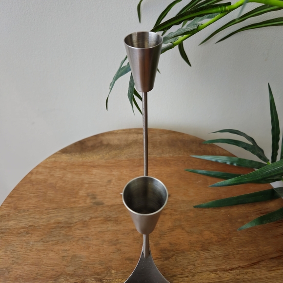 Vintage MCM Carnival Designs Stainless Steel Double Tiered Candleholder - Picture 5 of 5